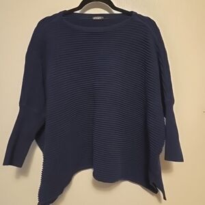 J McLaughlin Ribbed Cotton Sweater Boat Neck 3/4 Sleeves One Size